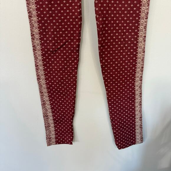 Pink Rose Dark Red Pull On Leggings w/ Snowflakes & Diamonds Size Medium - Picture 2 of 6
